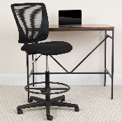 Ergonomic Mid-Back Mesh Drafting Chair with Black Fabric Seat and Adjustable Foot Ring, GO-2100-GG