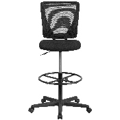 Ergonomic Mid-Back Mesh Drafting Chair with Black Fabric Seat and Adjustable Foot Ring, GO-2100-GG