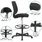 Ergonomic Mid-Back Mesh Drafting Chair with Black Fabric Seat and Adjustable Foot Ring, GO-2100-GG