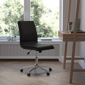 Madigan Mid-Back Armless Swivel Task Office Chair with LeatherSoft and Adjustable Chrome Base, Black, GO-21111-BK-GG
