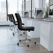 Madigan Mid-Back Armless Swivel Task Office Chair with LeatherSoft and Adjustable Chrome Base, Black, GO-21111-BK-GG