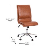 Madigan Mid-Back Armless Swivel Task Office Chair with LeatherSoft and Adjustable Chrome Base, Cognac, GO-21111-BR-GG