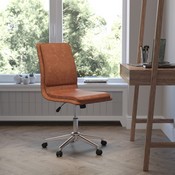 Madigan Mid-Back Armless Swivel Task Office Chair with LeatherSoft and Adjustable Chrome Base, Cognac, GO-21111-BR-GG