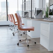 Madigan Mid-Back Armless Swivel Task Office Chair with LeatherSoft and Adjustable Chrome Base, Cognac, GO-21111-BR-GG