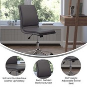 Madigan Mid-Back Armless Swivel Task Office Chair with LeatherSoft and Adjustable Chrome Base, Gray, GO-21111-GY-GG