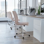 Madigan Mid-Back Armless Swivel Task Office Chair with LeatherSoft and Adjustable Chrome Base, Taupe, GO-21111-TAUPE-GG