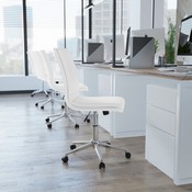 Madigan Mid-Back Armless Swivel Task Office Chair with LeatherSoft and Adjustable Chrome Base, White, GO-21111-WH-GG