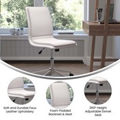 Madigan Mid-Back Armless Swivel Task Office Chair with LeatherSoft and Adjustable Chrome Base, White, GO-21111-WH-GG