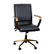 James Mid-Back Designer Executive LeatherSoft Office Chair with Brushed Gold Base and Arms, Black, GO-21111B-BK-GLD-GG