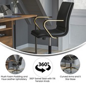 James Mid-Back Designer Executive LeatherSoft Office Chair with Brushed Gold Base and Arms, Black, GO-21111B-BK-GLD-GG