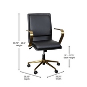 James Mid-Back Designer Executive LeatherSoft Office Chair with Brushed Gold Base and Arms, Black, GO-21111B-BK-GLD-GG