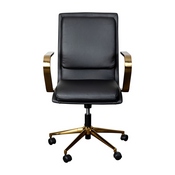 James Mid-Back Designer Executive LeatherSoft Office Chair with Brushed Gold Base and Arms, Black, GO-21111B-BK-GLD-GG