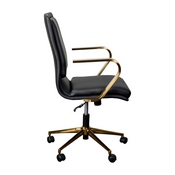 James Mid-Back Designer Executive LeatherSoft Office Chair with Brushed Gold Base and Arms, Black, GO-21111B-BK-GLD-GG