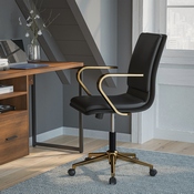 James Mid-Back Designer Executive LeatherSoft Office Chair with Brushed Gold Base and Arms, Black, GO-21111B-BK-GLD-GG