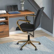 James Mid-Back Designer Executive LeatherSoft Office Chair with Brushed Gold Base and Arms, Black, GO-21111B-BK-GLD-GG