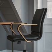 James Mid-Back Designer Executive LeatherSoft Office Chair with Brushed Gold Base and Arms, Black, GO-21111B-BK-GLD-GG