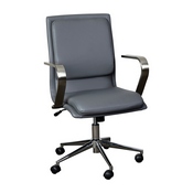 James Mid-Back Designer Executive LeatherSoft Office Chair with Brushed Chrome Base and Arms, Gray, GO-21111B-GY-CHR-GG