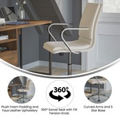 James Mid-Back Designer Executive LeatherSoft Office Chair with Brushed Chrome Base and Arms, Taupe, GO-21111B-TAUPE-CHR-GG