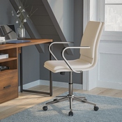James Mid-Back Designer Executive LeatherSoft Office Chair with Brushed Chrome Base and Arms, Taupe, GO-21111B-TAUPE-CHR-GG