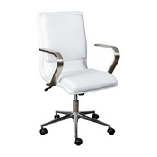 James Mid-Back Designer Executive LeatherSoft Office Chair with Brushed Chrome Base and Arms, White, GO-21111B-WH-CHR-GG