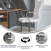 James Mid-Back Designer Executive LeatherSoft Office Chair with Brushed Chrome Base and Arms, White, GO-21111B-WH-CHR-GG