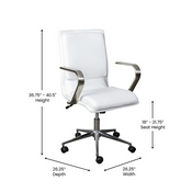 James Mid-Back Designer Executive LeatherSoft Office Chair with Brushed Chrome Base and Arms, White, GO-21111B-WH-CHR-GG