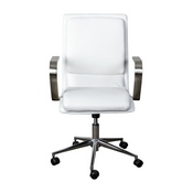 James Mid-Back Designer Executive LeatherSoft Office Chair with Brushed Chrome Base and Arms, White, GO-21111B-WH-CHR-GG