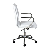 James Mid-Back Designer Executive LeatherSoft Office Chair with Brushed Chrome Base and Arms, White, GO-21111B-WH-CHR-GG