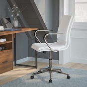 James Mid-Back Designer Executive LeatherSoft Office Chair with Brushed Chrome Base and Arms, White, GO-21111B-WH-CHR-GG