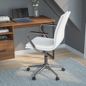 James Mid-Back Designer Executive LeatherSoft Office Chair with Brushed Chrome Base and Arms, White, GO-21111B-WH-CHR-GG
