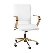 James Mid-Back Designer Executive LeatherSoft Office Chair with Brushed Gold Base and Arms, White, GO-21111B-WH-GLD-GG