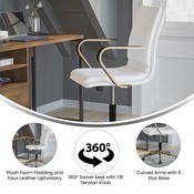 James Mid-Back Designer Executive LeatherSoft Office Chair with Brushed Gold Base and Arms, White, GO-21111B-WH-GLD-GG