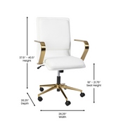 James Mid-Back Designer Executive LeatherSoft Office Chair with Brushed Gold Base and Arms, White, GO-21111B-WH-GLD-GG