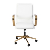 James Mid-Back Designer Executive LeatherSoft Office Chair with Brushed Gold Base and Arms, White, GO-21111B-WH-GLD-GG