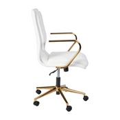 James Mid-Back Designer Executive LeatherSoft Office Chair with Brushed Gold Base and Arms, White, GO-21111B-WH-GLD-GG