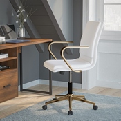 James Mid-Back Designer Executive LeatherSoft Office Chair with Brushed Gold Base and Arms, White, GO-21111B-WH-GLD-GG