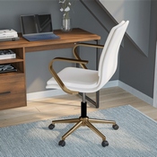 James Mid-Back Designer Executive LeatherSoft Office Chair with Brushed Gold Base and Arms, White, GO-21111B-WH-GLD-GG
