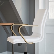 James Mid-Back Designer Executive LeatherSoft Office Chair with Brushed Gold Base and Arms, White, GO-21111B-WH-GLD-GG