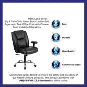 HERCULES Series Big & Tall 400 lb. Rated Black LeatherSoft Ergonomic Task Office Chair with Chrome Base and Adjustable Arms, GO-2132-LEA-GG