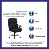 HERCULES Series 24/7 Intensive Use Big & Tall 400 lb. Rated Black Fabric Executive Ergonomic Office Chair with Lumbar Knob, GO-2149-GG