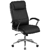High Back Designer Black LeatherSoft Smooth Upholstered Executive Swivel Office Chair with Chrome Base and Arms, GO-2192-BK-GG