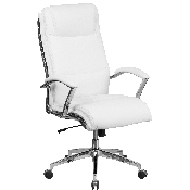 High Back Designer White LeatherSoft Smooth Upholstered Executive Swivel Office Chair with Chrome Base and Arms, GO-2192-WH-GG