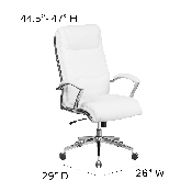 High Back Designer White LeatherSoft Smooth Upholstered Executive Swivel Office Chair with Chrome Base and Arms, GO-2192-WH-GG