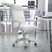 High Back Designer White LeatherSoft Smooth Upholstered Executive Swivel Office Chair with Chrome Base and Arms, GO-2192-WH-GG