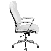 High Back Designer White LeatherSoft Smooth Upholstered Executive Swivel Office Chair with Chrome Base and Arms, GO-2192-WH-GG