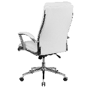 High Back Designer White LeatherSoft Smooth Upholstered Executive Swivel Office Chair with Chrome Base and Arms, GO-2192-WH-GG