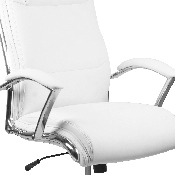 High Back Designer White LeatherSoft Smooth Upholstered Executive Swivel Office Chair with Chrome Base and Arms, GO-2192-WH-GG