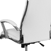 High Back Designer White LeatherSoft Smooth Upholstered Executive Swivel Office Chair with Chrome Base and Arms, GO-2192-WH-GG