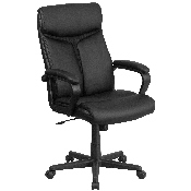 High Back Black LeatherSoft Executive Swivel Office Chair with Slight Mesh Accent and Arms, GO-2196-1-GG