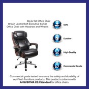 Big & Tall Office Chair - Brown LeatherSoft Executive Swivel Office Chair with Headrest and Wheels, GO-2223-BN-GG